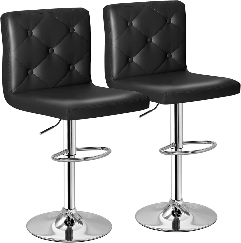 VECELO Bar Stools Set of 4, Modern PU Leather Adjustable Bar Stools with Back, 360° Swivel Bar Height Stools for Kitchen Counter Island, X-Large Size, 17.3" D x 16.5" W x 45" H, Black - Grand Goldman