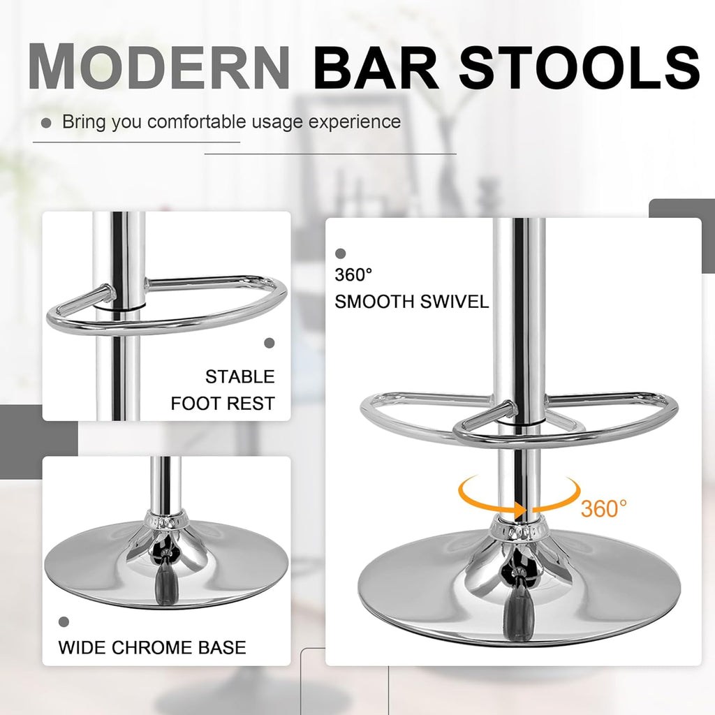 VECELO Bar Stools Set of 4, Modern PU Leather Adjustable Bar Stools with Back, 360° Swivel Bar Height Stools for Kitchen Counter Island, X-Large Size, 17.3" D x 16.5" W x 45" H, Black - Grand Goldman