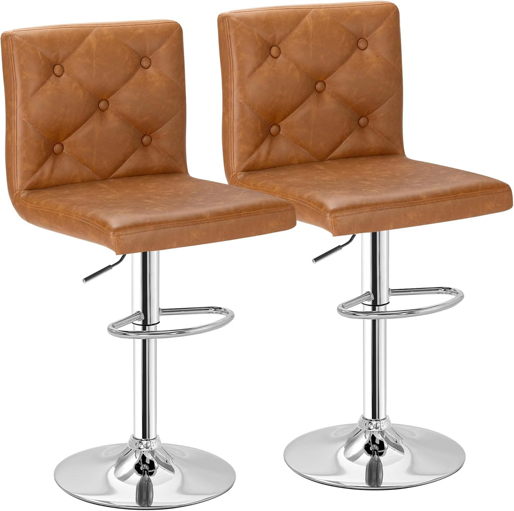 VECELO Bar Stools Set of 4, Modern PU Leather Adjustable Bar Stools with Back, 360° Swivel Bar Height Stools for Kitchen Counter Island, X-Large Size, 17.3" D x 16.5" W x 45" H, Black - Grand Goldman