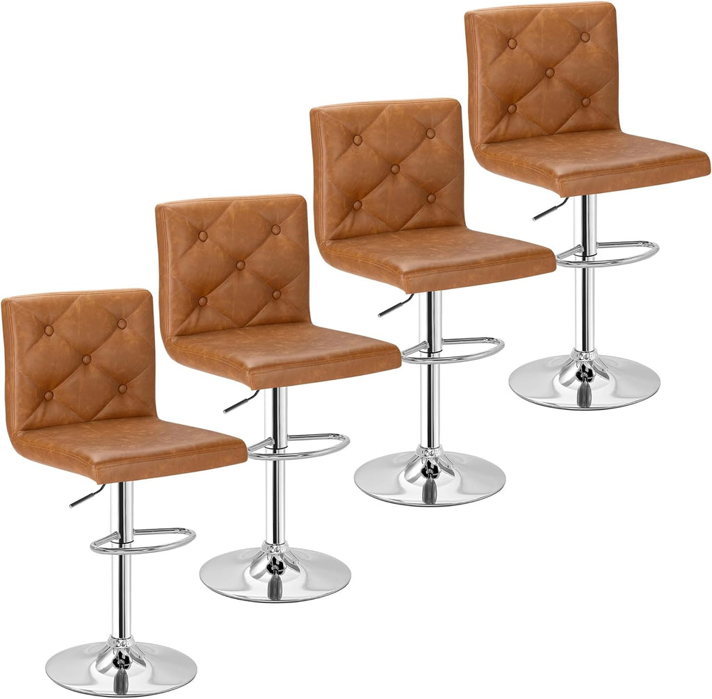 VECELO Bar Stools Set of 4, Modern PU Leather Adjustable Bar Stools with Back, 360° Swivel Bar Height Stools for Kitchen Counter Island, X-Large Size, 17.3" D x 16.5" W x 45" H, Black - Grand Goldman