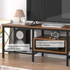 VECELO Industrial TV Stand for 65 Inch Television Cabinet 3-Tier Console with Open Storage Shelves, Entertainment Center Metal Frame for Living Room, Bedroom, 55 Inch, Dark Brown - Grand Goldman