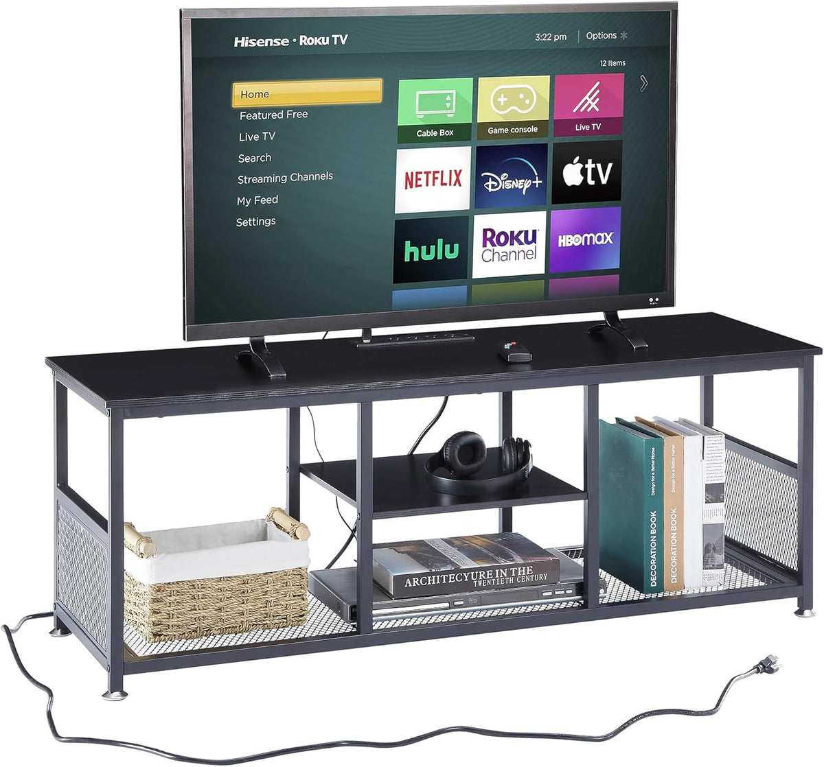 VECELO Industrial TV Stand for Televisions up to 70 Inch, 62" Entertainment Center with Open Storage Shelves for Living Room/Bedroom, 3 Tiers Media Console Table with Metal Frame, Brown, 62 Inches - Grand Goldman