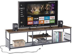 VECELO Industrial TV Stand for Televisions up to 70 Inch, 62" Entertainment Center with Open Storage Shelves for Living Room/Bedroom, 3 Tiers Media Console Table with Metal Frame, Brown, 62 Inches - Grand Goldman