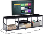 VECELO Industrial TV Stand for Televisions up to 70 Inch, 62" Entertainment Center with Open Storage Shelves for Living Room/Bedroom, 3 Tiers Media Console Table with Metal Frame, Brown, 62 Inches - Grand Goldman