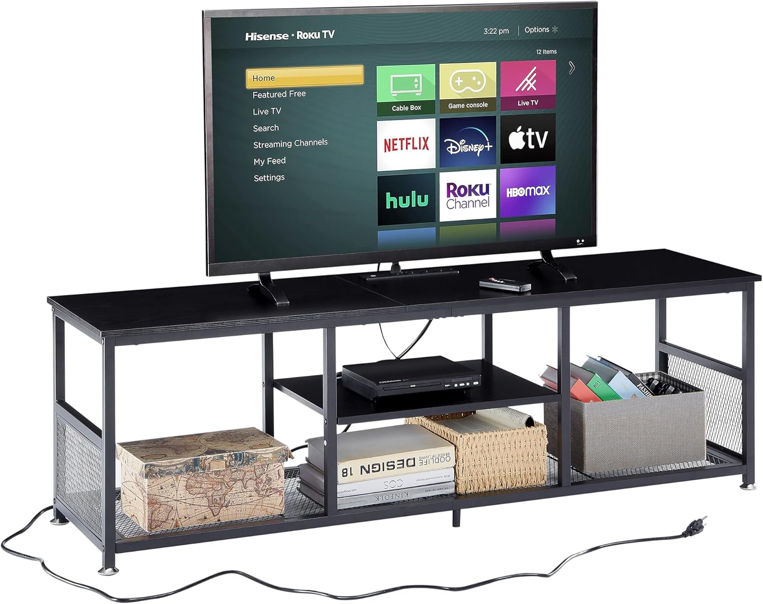 VECELO Industrial TV Stand for Televisions up to 70 Inch, 62" Entertainment Center with Open Storage Shelves for Living Room/Bedroom, 3 Tiers Media Console Table with Metal Frame, Brown, 62 Inches - Grand Goldman