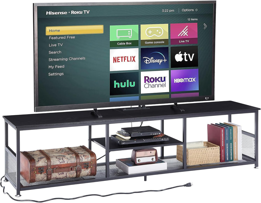 VECELO Industrial TV Stand for Televisions up to 70 Inch, 62" Entertainment Center with Open Storage Shelves for Living Room/Bedroom, 3 Tiers Media Console Table with Metal Frame, Brown, 62 Inches - Grand Goldman