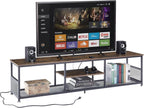 VECELO Industrial TV Stand for Televisions up to 70 Inch, 62" Entertainment Center with Open Storage Shelves for Living Room/Bedroom, 3 Tiers Media Console Table with Metal Frame, Brown, 62 Inches - Grand Goldman