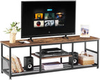 VECELO Industrial TV Stand for Televisions up to 70 Inch, 62" Entertainment Center with Open Storage Shelves for Living Room/Bedroom, 3 Tiers Media Console Table with Metal Frame, Brown, 62 Inches - Grand Goldman