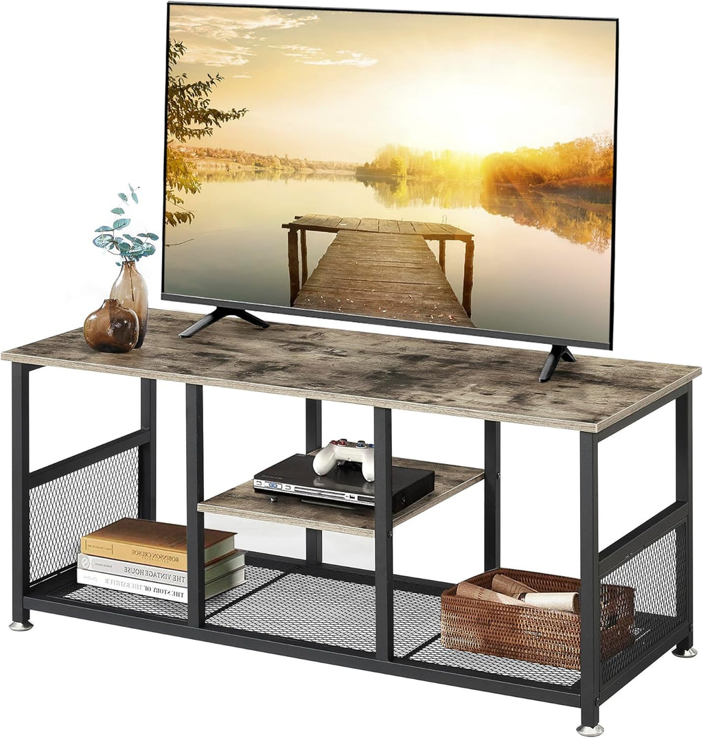 VECELO Industrial TV Stand for Televisions up to 70 Inch, 62" Entertainment Center with Open Storage Shelves for Living Room/Bedroom, 3 Tiers Media Console Table with Metal Frame, Brown, 62 Inches - Grand Goldman