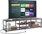 VECELO Industrial TV Stand for Televisions up to 70 Inch, 62" Entertainment Center with Open Storage Shelves for Living Room/Bedroom, 3 Tiers Media Console Table with Metal Frame, Brown, 62 Inches - Grand Goldman