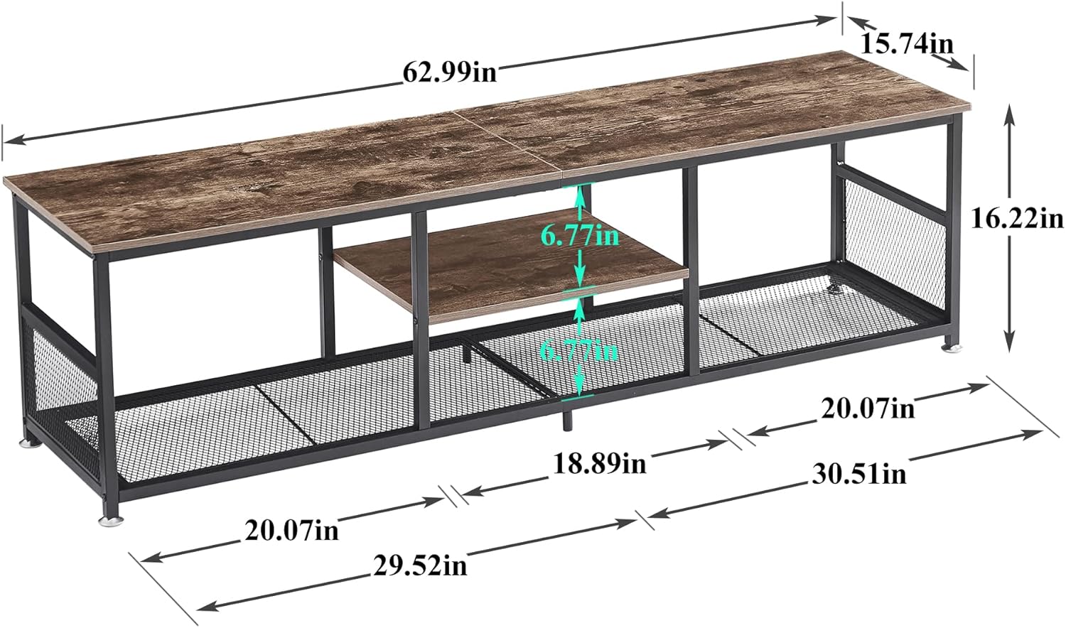VECELO Industrial TV Stand for Televisions up to 70 Inch, 62" Entertainment Center with Open Storage Shelves for Living Room/Bedroom, 3 Tiers Media Console Table with Metal Frame, Brown, 62 Inches - Grand Goldman