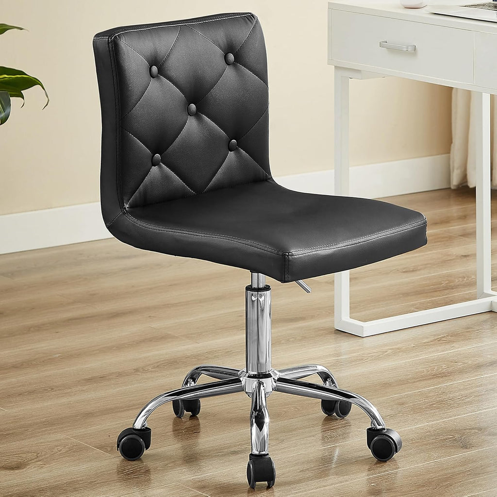 VECELO PU Leather Mid-Back Armless Desk Chair Adjustable Height 360° Rolling Swivel for Home Office Work - Grand Goldman