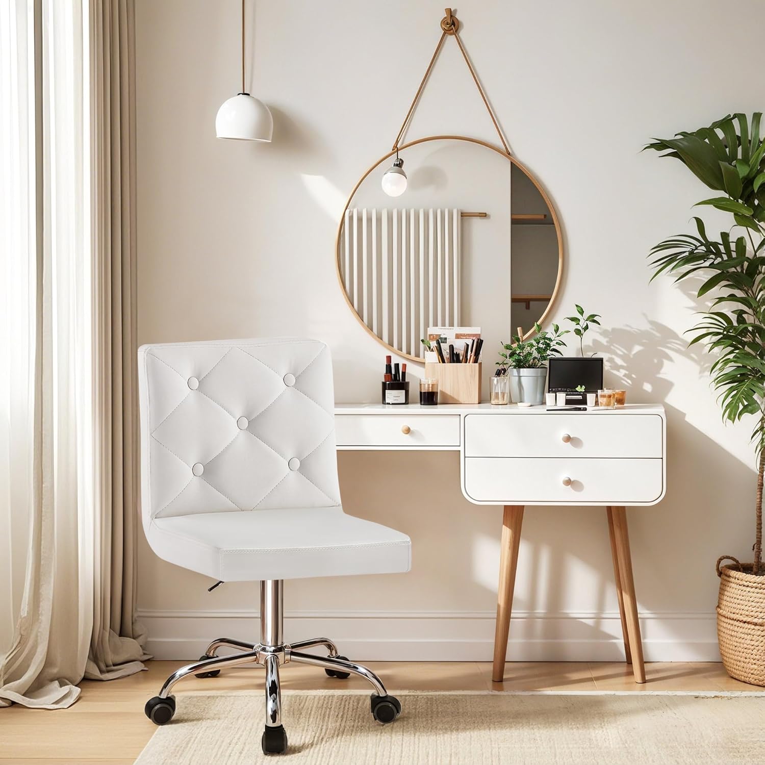 VECELO PU Leather Mid-Back Armless Desk Chair Adjustable Height 360° Rolling Swivel for Home Office Work - Grand Goldman