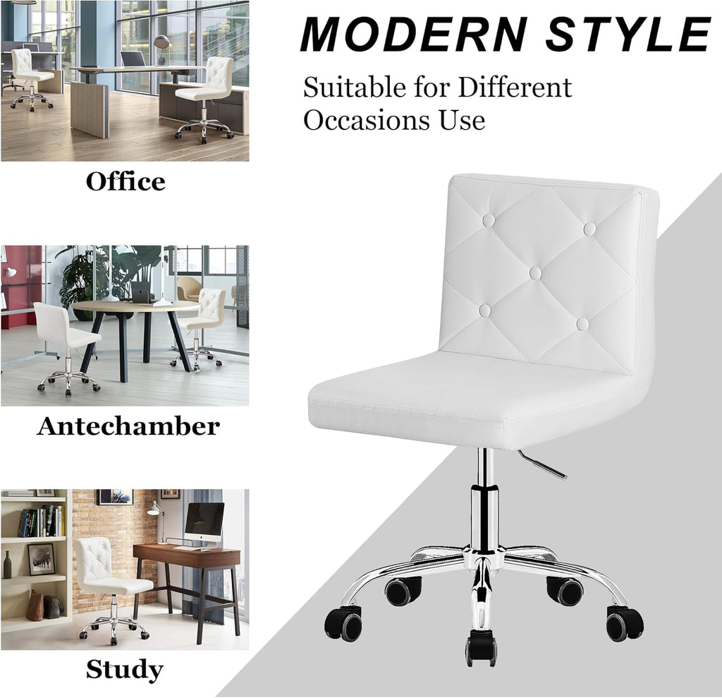 VECELO PU Leather Mid-Back Armless Desk Chair Adjustable Height 360° Rolling Swivel for Home Office Work - Grand Goldman