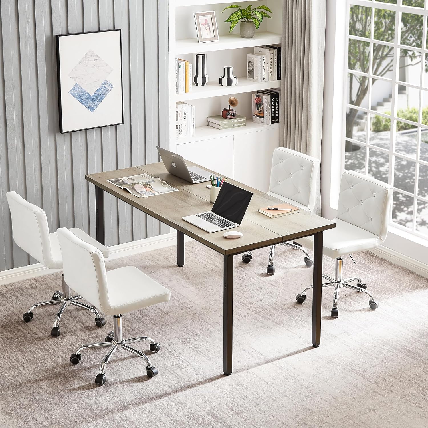 VECELO PU Leather Mid-Back Armless Desk Chair Adjustable Height 360° Rolling Swivel for Home Office Work - Grand Goldman