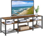 VECELO TV Stand with Power Outlets for Televisions Up to 75 Inch, Industrial Entertainment Center with 3-Tier Open Storage Shelves & Charging Station & Hooks for Living, Bedroom, 70 in, Rustic Brown - Grand Goldman