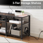 VECELO TV Stand with Power Outlets for Televisions Up to 75 Inch, Industrial Entertainment Center with 3-Tier Open Storage Shelves & Charging Station & Hooks for Living, Bedroom, 70 in, Rustic Brown - Grand Goldman
