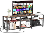 VECELO TV Stand with Power Outlets for Televisions Up to 75 Inch, Industrial Entertainment Center with 3-Tier Open Storage Shelves & Charging Station & Hooks for Living, Bedroom, 70 in, Rustic Brown - Grand Goldman