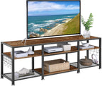 VECELO TV Stand with Power Outlets for Televisions Up to 75 Inch, Industrial Entertainment Center with 3-Tier Open Storage Shelves & Charging Station & Hooks for Living, Bedroom, 70 in, Rustic Brown - Grand Goldman