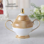 VEGAS Bone China Elegant British European Coffee Cup Set Luxury Porcelain Teatime Pack With Sugar Pot Bowl Creamer Teapot Coffeeware And Gold Textured Cups Saucers Gift for Mother Father Wedding Office Bar Restaurant Cafe and Teahouse - Grand Goldman
