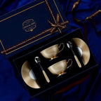 VEGAS Elegant British European Coffee Cup Set Luxury Afternoon Tea Set with Gold Textured Cups and Saucers Perfect Souvenir Gift Pack for Mother Father Wedding Office Bar Restaurant Cafe and Teahouse - Grand Goldman