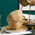 VEGAS Elegant British European Coffee Cup Set Luxury Afternoon Tea Set with Gold Textured Cups and Saucers Perfect Souvenir Gift Pack for Mother Father Wedding Office Bar Restaurant Cafe and Teahouse - Grand Goldman