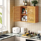 VIAGDO Wall Cabinet Bathroom Storage Cabinet Wall Mounted with Adjustable Shelves Inside, Double Door Medicine Cabinet, Utility Cabinet Organizer Over Toilet, Bamboo, 23.2''Lx8.3''Wx20.1''H - Grand Goldman