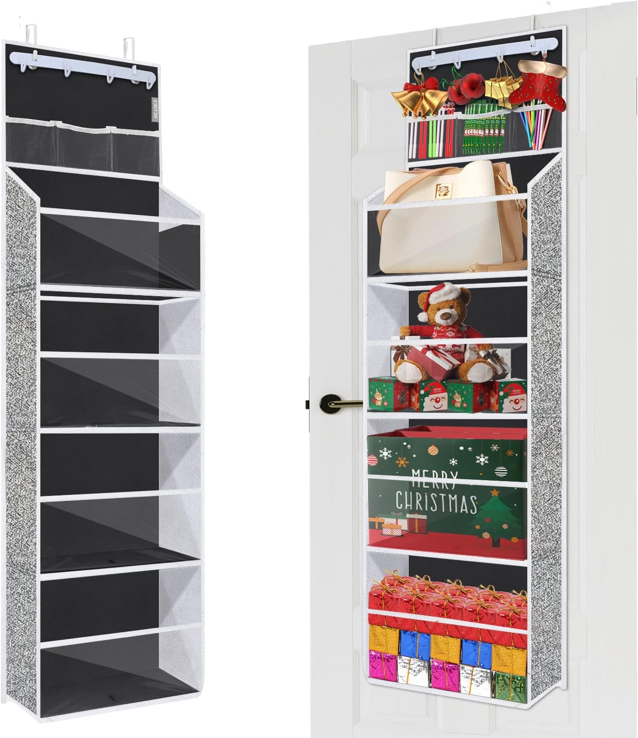 VICTORICH All-IN-ONE Over the Door Organizer, Super Behind the Door Storage Organizer with Door Rack and Large Clear Windows, Wall File Organizer, Hanging Organizer (New Grey) - Grand Goldman