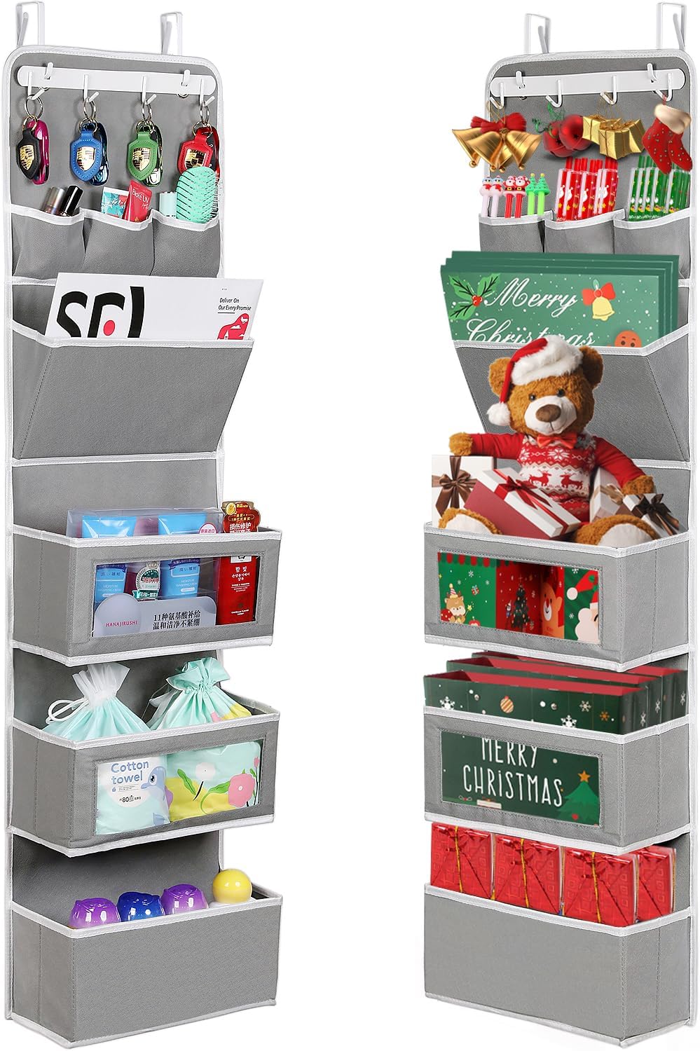 VICTORICH All-IN-ONE Over the Door Organizer, Super Behind the Door Storage Organizer with Door Rack and Large Clear Windows, Wall File Organizer, Hanging Organizer (New Grey) - Grand Goldman