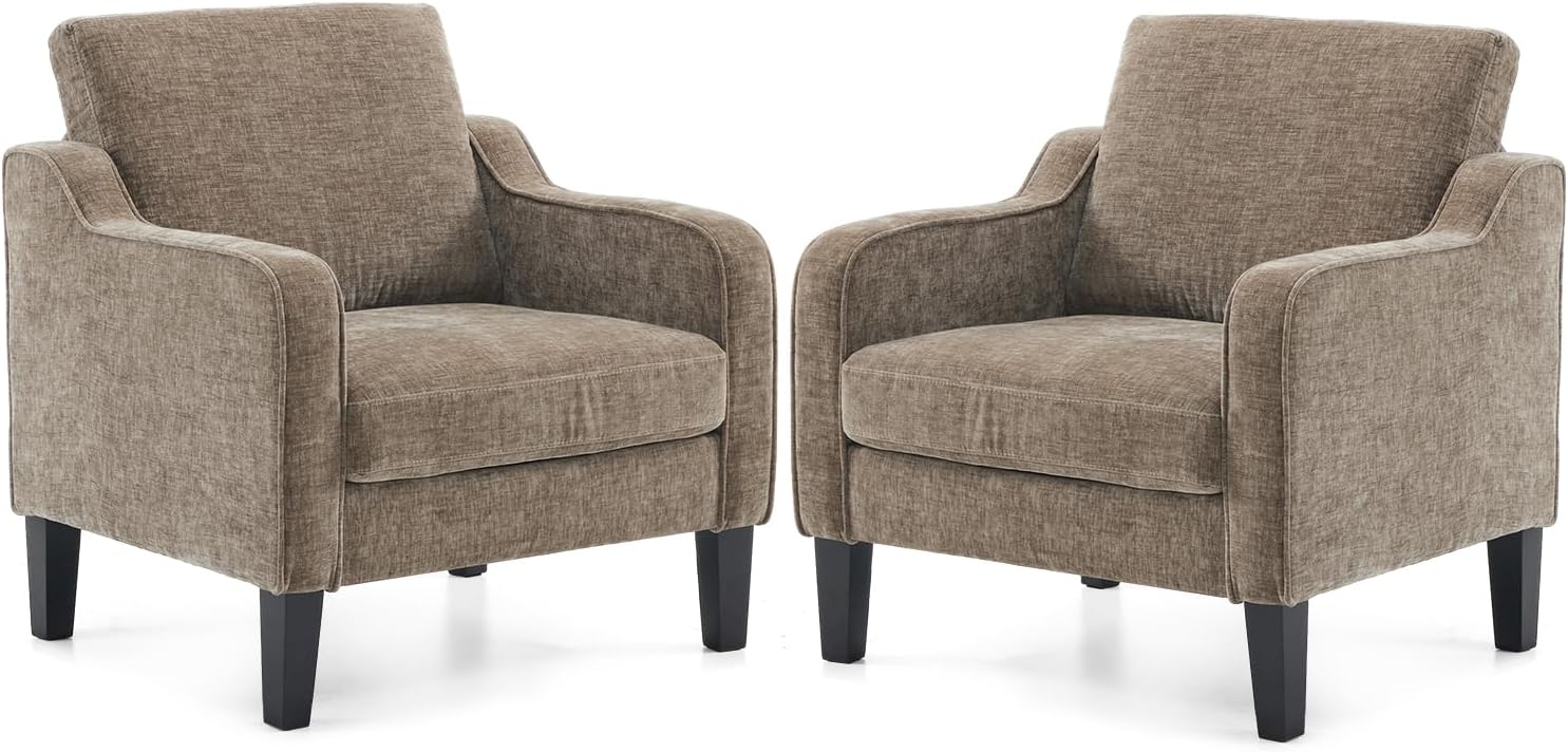 VINGLI Accent Chair for Living Room Chairs Light Brown Reading Chair for Bedroom Scooped Arm Chair Mid Century Modern Accent Chairs Upholstered Comfy Chair for Apartment, Waiting Room - Grand Goldman
