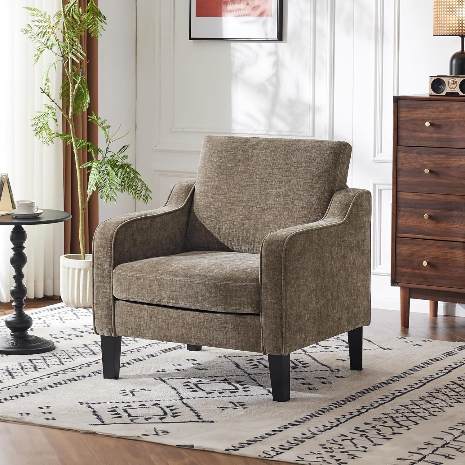 VINGLI Accent Chair for Living Room Chairs Light Brown Reading Chair for Bedroom Scooped Arm Chair Mid Century Modern Accent Chairs Upholstered Comfy Chair for Apartment, Waiting Room - Grand Goldman