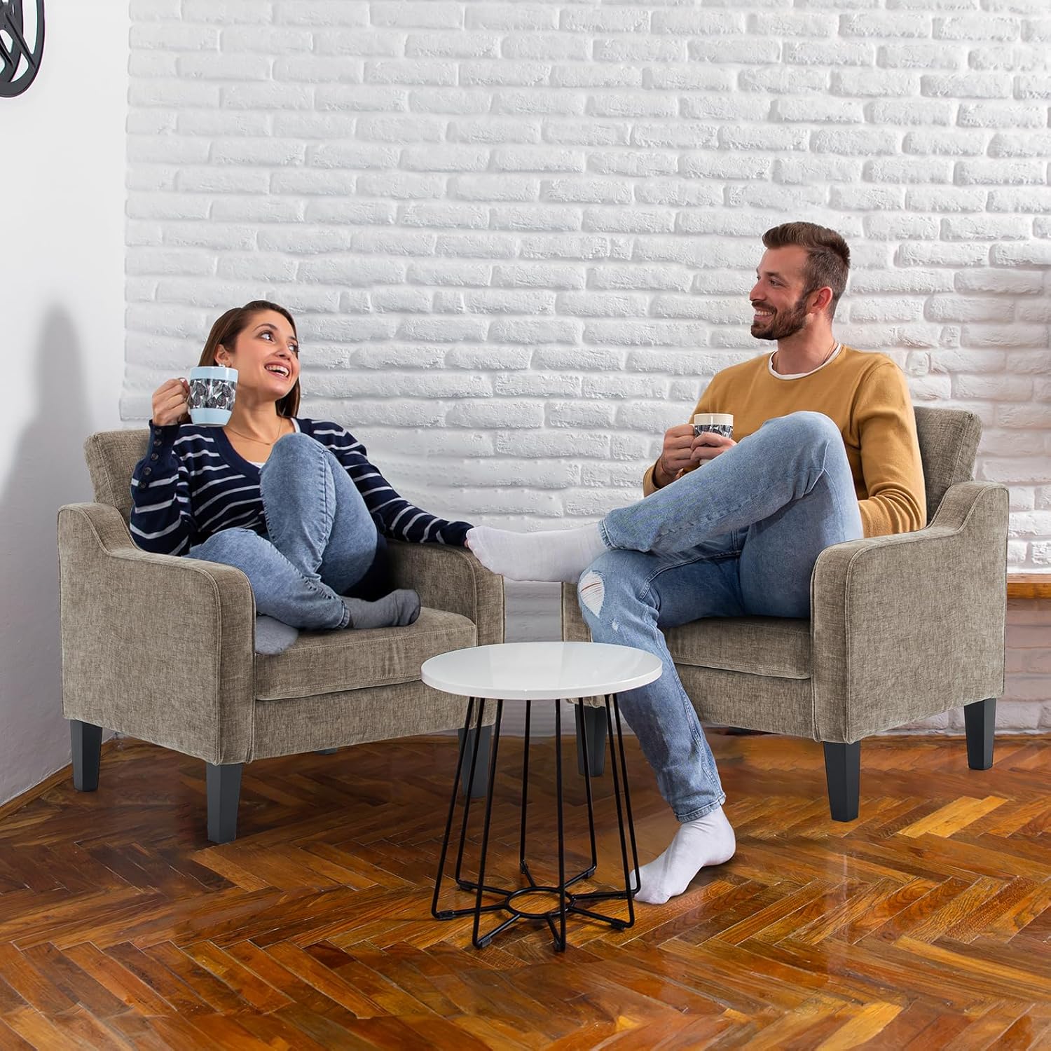 VINGLI Accent Chair for Living Room Chairs Light Brown Reading Chair for Bedroom Scooped Arm Chair Mid Century Modern Accent Chairs Upholstered Comfy Chair for Apartment, Waiting Room - Grand Goldman