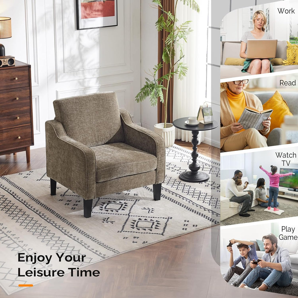 VINGLI Accent Chair for Living Room Chairs Light Brown Reading Chair for Bedroom Scooped Arm Chair Mid Century Modern Accent Chairs Upholstered Comfy Chair for Apartment, Waiting Room - Grand Goldman