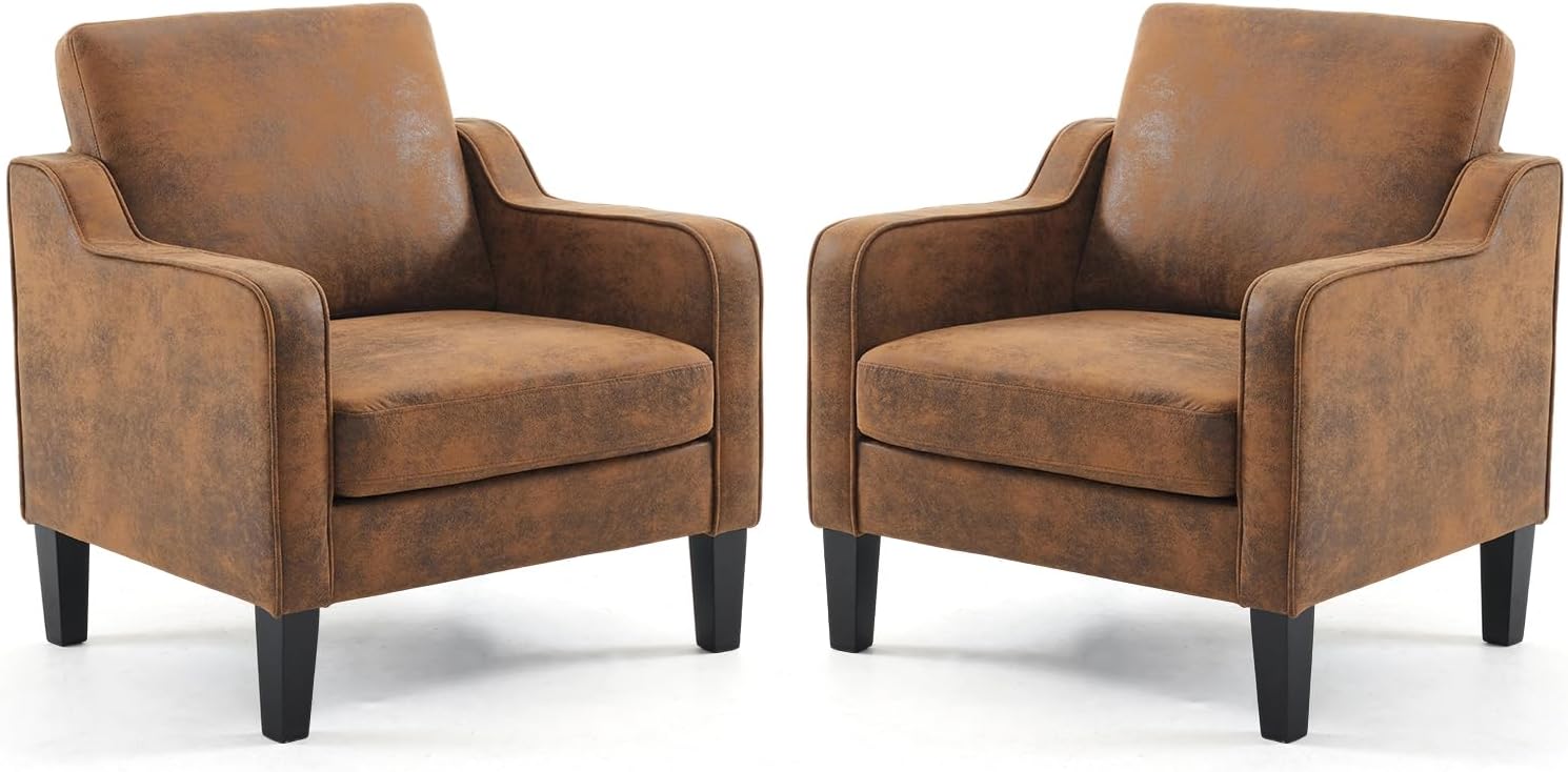 VINGLI Accent Chair for Living Room Chairs Light Brown Reading Chair for Bedroom Scooped Arm Chair Mid Century Modern Accent Chairs Upholstered Comfy Chair for Apartment, Waiting Room - Grand Goldman