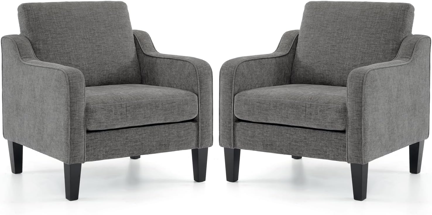 VINGLI Accent Chairs for Living Room Chairs Reading Chair Mid Century Modern Chair Soft Chenille Sofa Chair Upholstered Arm Chair Comfy Chair Side Chair (Light Grey Chenille) - Grand Goldman