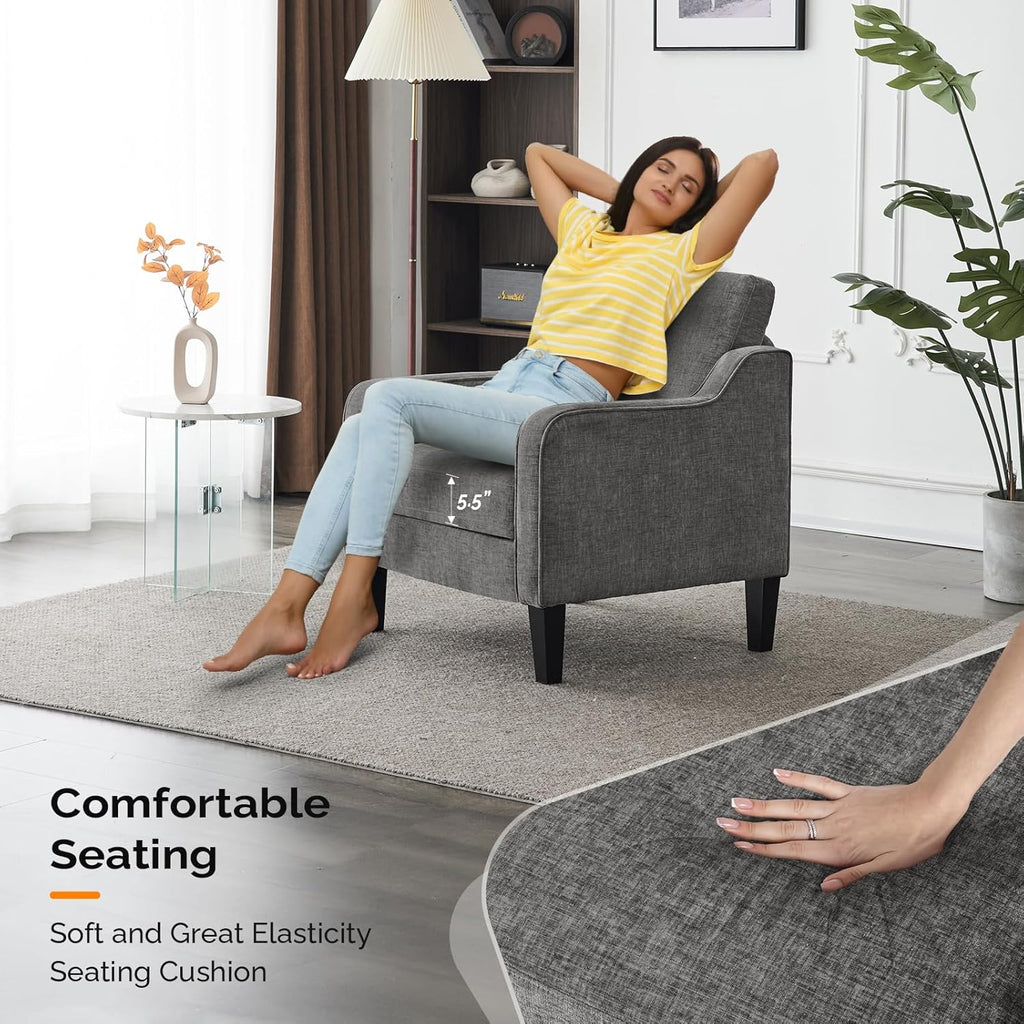 VINGLI Accent Chairs for Living Room Chairs Reading Chair Mid Century Modern Chair Soft Chenille Sofa Chair Upholstered Arm Chair Comfy Chair Side Chair (Light Grey Chenille) - Grand Goldman