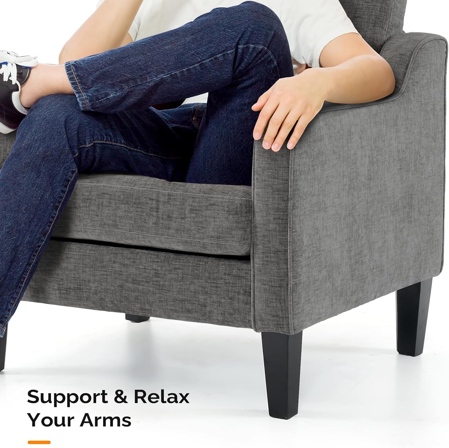 VINGLI Accent Chairs for Living Room Chairs Reading Chair Mid Century Modern Chair Soft Chenille Sofa Chair Upholstered Arm Chair Comfy Chair Side Chair (Light Grey Chenille) - Grand Goldman