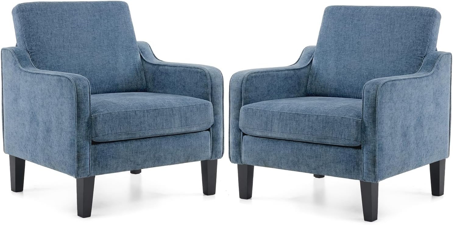 VINGLI Accent Chairs for Living Room Chairs Reading Chair Mid Century Modern Chair Soft Chenille Sofa Chair Upholstered Arm Chair Comfy Chair Side Chair (Light Grey Chenille) - Grand Goldman