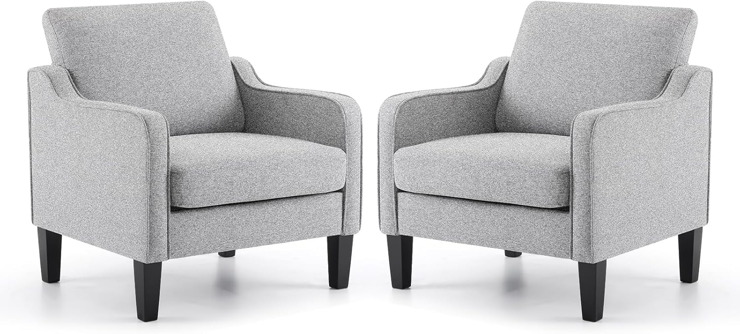 VINGLI Accent Chairs for Living Room Chairs Reading Chair Mid Century Modern Chair Soft Chenille Sofa Chair Upholstered Arm Chair Comfy Chair Side Chair (Light Grey Chenille) - Grand Goldman