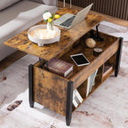 VINGLI Lift Top Coffee Table, White, with Storage Shelf/Hidden Compartment, Gas Lift Mesa De Centro para Sala Pop Up Coffee Table - Grand Goldman