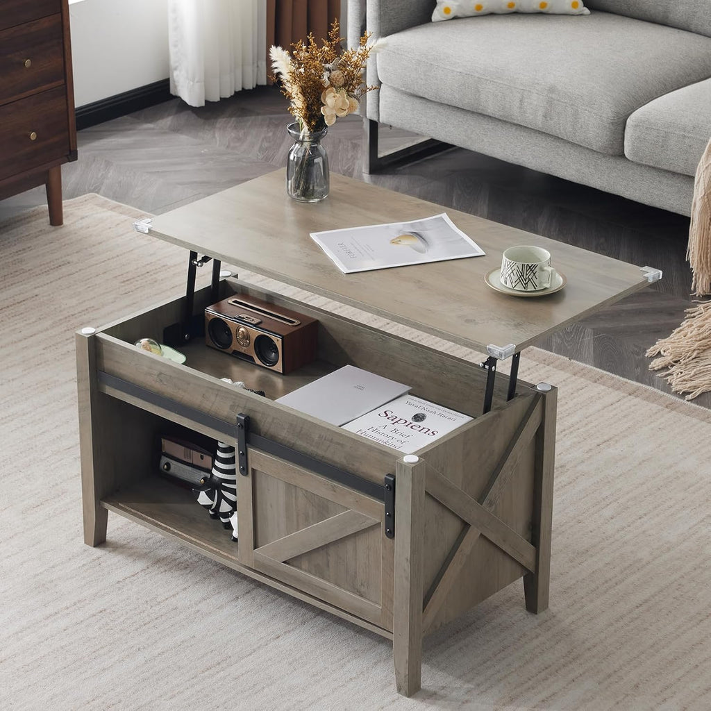 VINGLI Lift Top Coffee Table, White, with Storage Shelf/Hidden Compartment, Gas Lift Mesa De Centro para Sala Pop Up Coffee Table - Grand Goldman