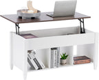 VINGLI Lift Top Coffee Table, White, with Storage Shelf/Hidden Compartment, Gas Lift Mesa De Centro para Sala Pop Up Coffee Table - Grand Goldman