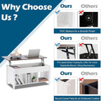 VINGLI Lift Top Coffee Table, White, with Storage Shelf/Hidden Compartment, Gas Lift Mesa De Centro para Sala Pop Up Coffee Table - Grand Goldman