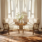 VINGLI Upgraded Premium Corduroy Accent Chairs Set of 2,Upholstered Arm Chair,Solid Wood Comfy Reading Chair with Lumbar Pillow, Mid Century Modern Chairs for Living Room,Bedroom,Brown - Grand Goldman