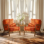 VINGLI Upgraded Premium Corduroy Accent Chairs Set of 2,Upholstered Arm Chair,Solid Wood Comfy Reading Chair with Lumbar Pillow, Mid Century Modern Chairs for Living Room,Bedroom,Brown - Grand Goldman