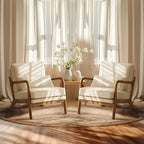 VINGLI Upgraded Premium Corduroy Accent Chairs Set of 2,Upholstered Arm Chair,Solid Wood Comfy Reading Chair with Lumbar Pillow, Mid Century Modern Chairs for Living Room,Bedroom,Brown - Grand Goldman