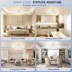 VOLISUN Low Profile Ceiling Fans with Lights and Remote, 19.7in Flush Mount Ceiling Fans with Light, 3000K-6500K Dimmable Fandelier LED Fan Light, White Bladeless Ceiling Fans with Lights for Bedroom - Grand Goldman