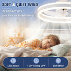 VOLISUN Low Profile Ceiling Fans with Lights and Remote, 19.7in Flush Mount Ceiling Fans with Light, 3000K-6500K Dimmable Fandelier LED Fan Light, White Bladeless Ceiling Fans with Lights for Bedroom - Grand Goldman