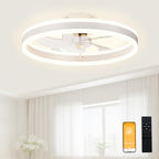 VOLISUN Low Profile Ceiling Fans with Lights and Remote, 19.7in Flush Mount Ceiling Fans with Light, 3000K-6500K Dimmable Fandelier LED Fan Light, White Bladeless Ceiling Fans with Lights for Bedroom - Grand Goldman