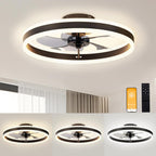 VOLISUN Low Profile Ceiling Fans with Lights and Remote, 19.7in Flush Mount Ceiling Fans with Light, 3000K-6500K Dimmable Fandelier LED Fan Light, White Bladeless Ceiling Fans with Lights for Bedroom - Grand Goldman